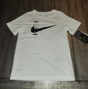 NWT Nike White Short Sleeve Dri-FIT Tee with Black Swoosh